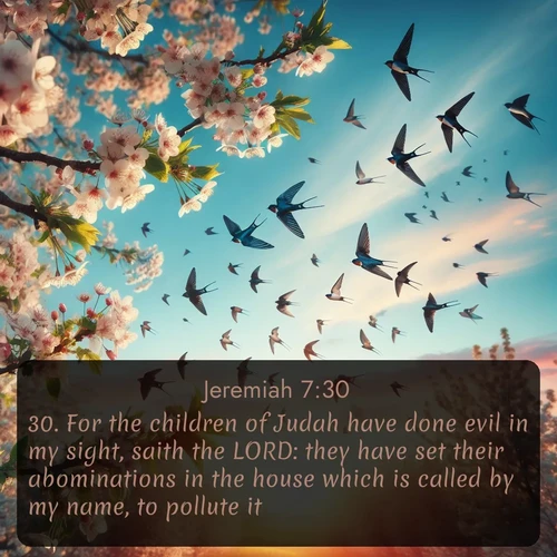 citation biblique : 30. For the children of Judah have done evil in my sight, saith the LORD: they have set their abominations in the house which is called by my name, to pollute it.
 sur fond image nature