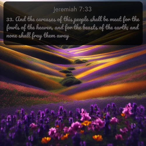 citation biblique : 33. And the carcases of this people shall be meat for the fowls of the heaven, and for the beasts of the earth; and none shall fray them away.
 sur fond image nature
