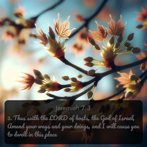 citation biblique : 3. Thus saith the LORD of hosts, the God of Israel, Amend your ways and your doings, and I will cause you to dwell in this place.
 sur fond image nature