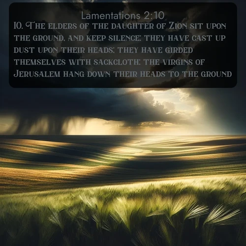 citation biblique : 10. The elders of the daughter of Zion sit upon the ground, and keep silence: they have cast up dust upon their heads; they have girded themselves with sackcloth: the virgins of Jerusalem hang down their heads to the ground.
 sur fond image nature