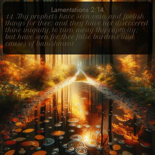citation biblique : 14. Thy prophets have seen vain and foolish things for thee: and they have not discovered thine iniquity, to turn away thy captivity; but have seen for thee false burdens and causes of banishment.
 sur fond image nature