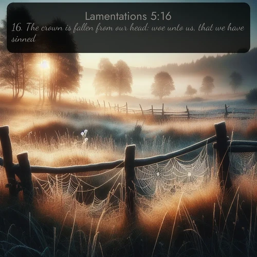 citation biblique : 16. The crown is fallen from our head: woe unto us, that we have sinned!
 sur fond image nature