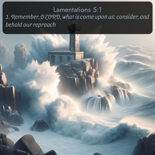 citation biblique : 1. Remember, O LORD, what is come upon us: consider, and behold our reproach.
 sur fond image nature