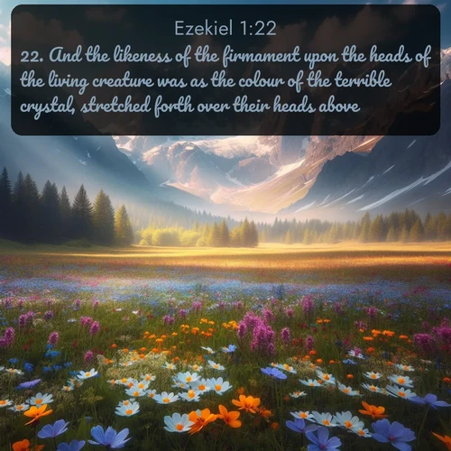 citation biblique : 22. And the likeness of the firmament upon the heads of the living creature was as the colour of the terrible crystal, stretched forth over their heads above.
 sur fond image nature