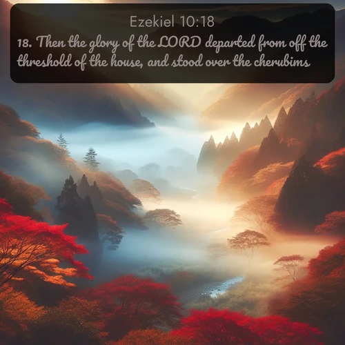 citation biblique : 18. Then the glory of the LORD departed from off the threshold of the house, and stood over the cherubims.
 sur fond image nature