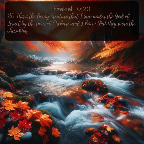 citation biblique : 20. This is the living creature that I saw under the God of Israel by the river of Chebar; and I knew that they were the cherubims.
 sur fond image nature
