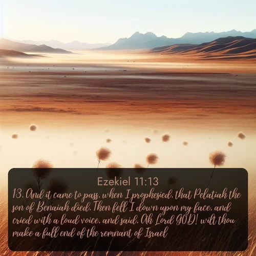 citation biblique : 13. And it came to pass, when I prophesied, that Pelatiah the son of Benaiah died. Then fell I down upon my face, and cried with a loud voice, and said, Ah Lord GOD! wilt thou make a full end of the remnant of Israel?
 sur fond image nature