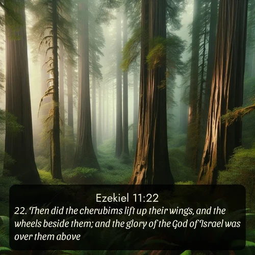 citation biblique : 22. Then did the cherubims lift up their wings, and the wheels beside them; and the glory of the God of Israel was over them above.
 sur fond image nature
