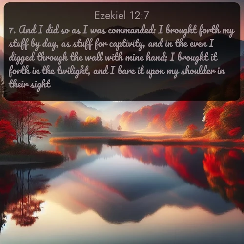 citation biblique : 7. And I did so as I was commanded: I brought forth my stuff by day, as stuff for captivity, and in the even I digged through the wall with mine hand; I brought it forth in the twilight, and I bare it upon my shoulder in their sight.
 sur fond image nature
