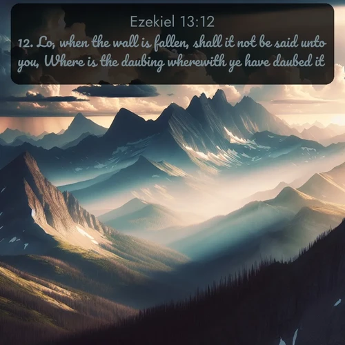 citation biblique : 12. Lo, when the wall is fallen, shall it not be said unto you, Where is the daubing wherewith ye have daubed it?
 sur fond image nature