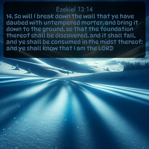 citation biblique : 14. So will I break down the wall that ye have daubed with untempered morter, and bring it down to the ground, so that the foundation thereof shall be discovered, and it shall fall, and ye shall be consumed in the midst thereof: and ye shall know that I am the LORD.
 sur fond image nature