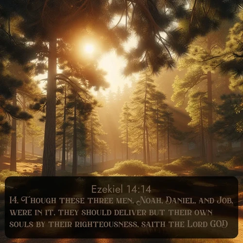 citation biblique : 14. Though these three men, Noah, Daniel, and Job, were in it, they should deliver but their own souls by their righteousness, saith the Lord GOD.
 sur fond image nature