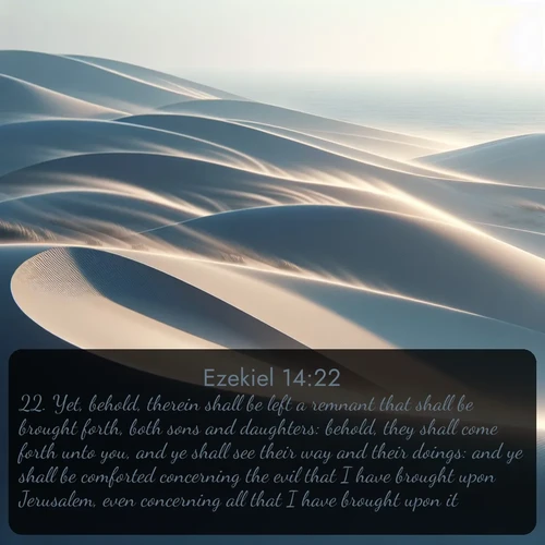citation biblique : 22. Yet, behold, therein shall be left a remnant that shall be brought forth, both sons and daughters: behold, they shall come forth unto you, and ye shall see their way and their doings: and ye shall be comforted concerning the evil that I have brought upon Jerusalem, even concerning all that I have brought upon it.
 sur fond image nature