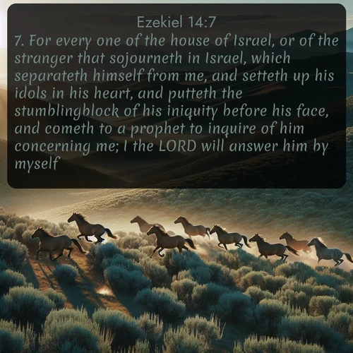 citation biblique : 7. For every one of the house of Israel, or of the stranger that sojourneth in Israel, which separateth himself from me, and setteth up his idols in his heart, and putteth the stumblingblock of his iniquity before his face, and cometh to a prophet to inquire of him concerning me; I the LORD will answer him by myself:
 sur fond image nature