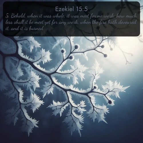 citation biblique : 5. Behold, when it was whole, it was meet for no work: how much less shall it be meet yet for any work, when the fire hath devoured it, and it is burned?
 sur fond image nature