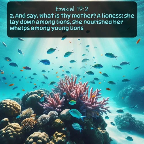 citation biblique : 2. And say, What is thy mother? A lioness: she lay down among lions, she nourished her whelps among young lions.
 sur fond image nature