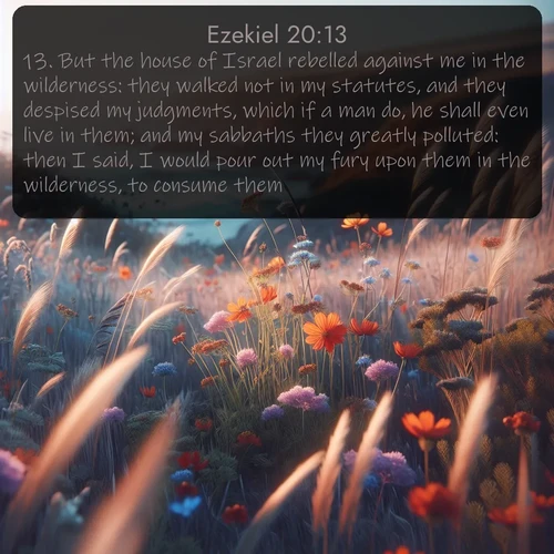 citation biblique : 13. But the house of Israel rebelled against me in the wilderness: they walked not in my statutes, and they despised my judgments, which if a man do, he shall even live in them; and my sabbaths they greatly polluted: then I said, I would pour out my fury upon them in the wilderness, to consume them.
 sur fond image nature
