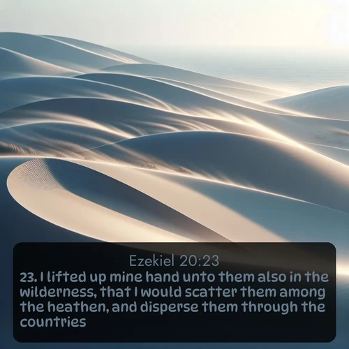 citation biblique : 23. I lifted up mine hand unto them also in the wilderness, that I would scatter them among the heathen, and disperse them through the countries;
 sur fond image nature