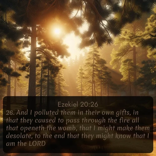 citation biblique : 26. And I polluted them in their own gifts, in that they caused to pass through the fire all that openeth the womb, that I might make them desolate, to the end that they might know that I am the LORD.
 sur fond image nature