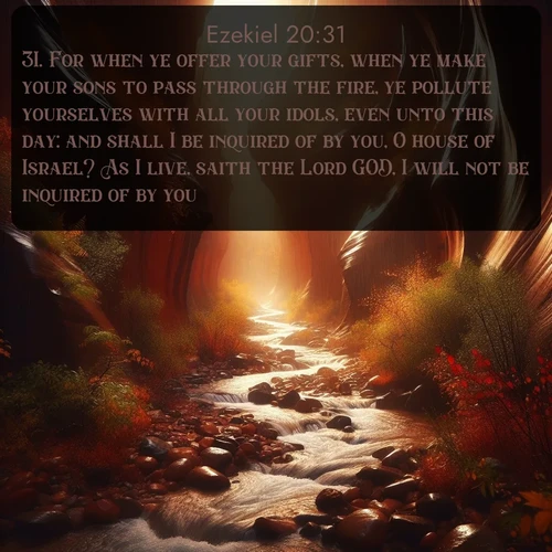 citation biblique : 31. For when ye offer your gifts, when ye make your sons to pass through the fire, ye pollute yourselves with all your idols, even unto this day: and shall I be inquired of by you, O house of Israel? As I live, saith the Lord GOD, I will not be inquired of by you.
 sur fond image nature