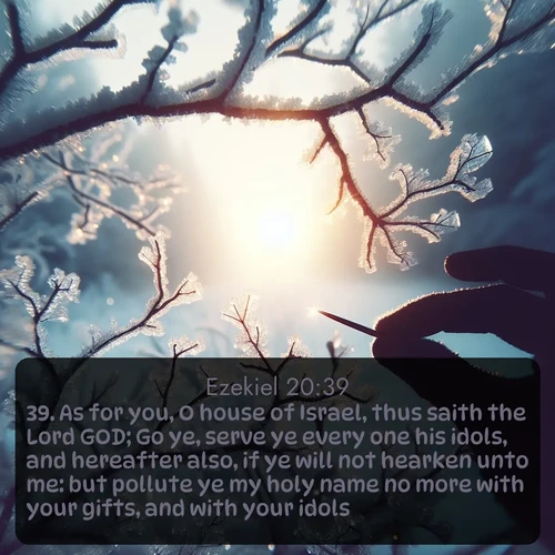 citation biblique : 39. As for you, O house of Israel, thus saith the Lord GOD; Go ye, serve ye every one his idols, and hereafter also, if ye will not hearken unto me: but pollute ye my holy name no more with your gifts, and with your idols.
 sur fond image nature