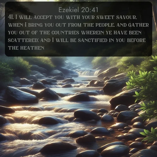 citation biblique : 41. I will accept you with your sweet savour, when I bring you out from the people, and gather you out of the countries wherein ye have been scattered; and I will be sanctified in you before the heathen.
 sur fond image nature