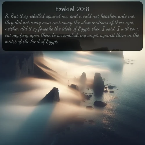 citation biblique : 8. But they rebelled against me, and would not hearken unto me: they did not every man cast away the abominations of their eyes, neither did they forsake the idols of Egypt: then I said, I will pour out my fury upon them to accomplish my anger against them in the midst of the land of Egypt.
 sur fond image nature