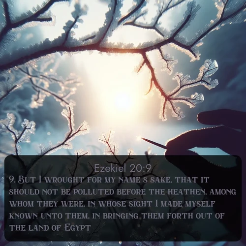 citation biblique : 9. But I wrought for my name&#039;s sake, that it should not be polluted before the heathen, among whom they were, in whose sight I made myself known unto them, in bringing them forth out of the land of Egypt.
 sur fond image nature