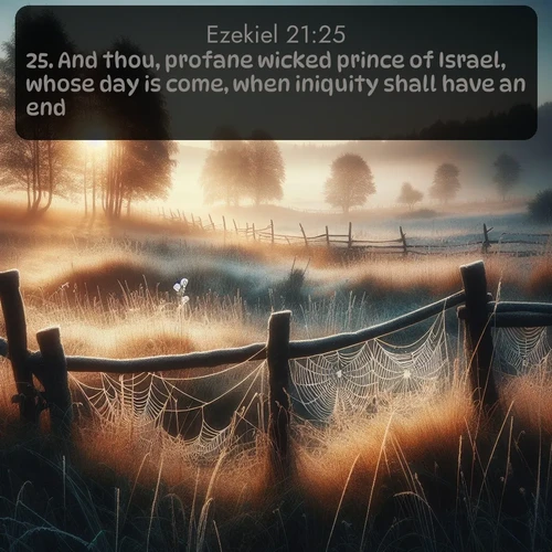 citation biblique : 25. And thou, profane wicked prince of Israel, whose day is come, when iniquity shall have an end,
 sur fond image nature