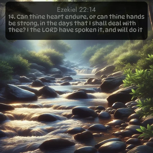 citation biblique : 14. Can thine heart endure, or can thine hands be strong, in the days that I shall deal with thee? I the LORD have spoken it, and will do it.
 sur fond image nature