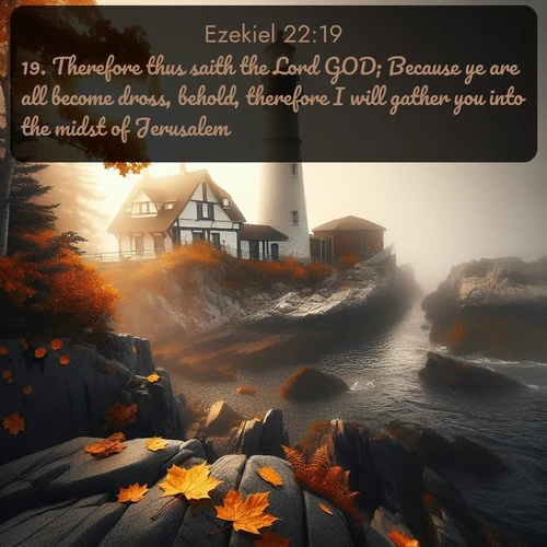 citation biblique : 19. Therefore thus saith the Lord GOD; Because ye are all become dross, behold, therefore I will gather you into the midst of Jerusalem.
 sur fond image nature