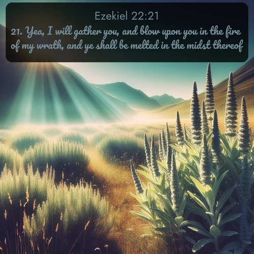 citation biblique : 21. Yea, I will gather you, and blow upon you in the fire of my wrath, and ye shall be melted in the midst thereof.
 sur fond image nature