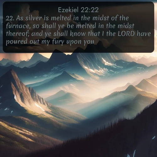 citation biblique : 22. As silver is melted in the midst of the furnace, so shall ye be melted in the midst thereof; and ye shall know that I the LORD have poured out my fury upon you.
 sur fond image nature