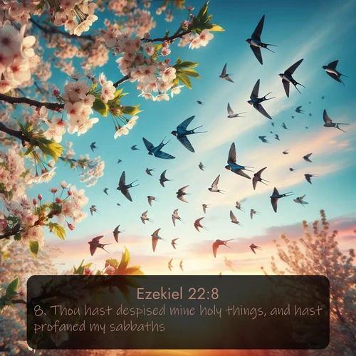 citation biblique : 8. Thou hast despised mine holy things, and hast profaned my sabbaths.
 sur fond image nature