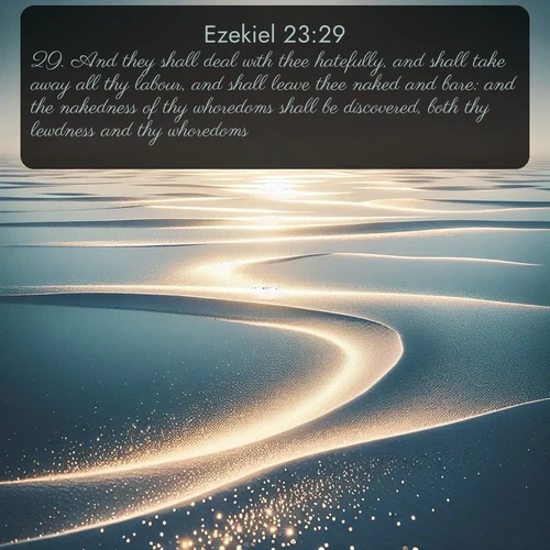 citation biblique : 29. And they shall deal with thee hatefully, and shall take away all thy labour, and shall leave thee naked and bare: and the nakedness of thy whoredoms shall be discovered, both thy lewdness and thy whoredoms.
 sur fond image nature