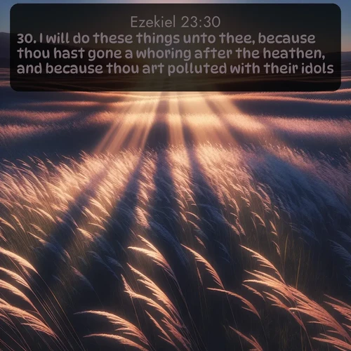 citation biblique : 30. I will do these things unto thee, because thou hast gone a whoring after the heathen, and because thou art polluted with their idols.
 sur fond image nature