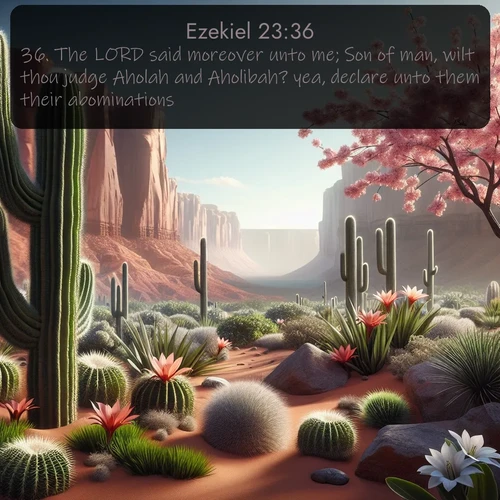 citation biblique : 36. The LORD said moreover unto me; Son of man, wilt thou judge Aholah and Aholibah? yea, declare unto them their abominations;
 sur fond image nature