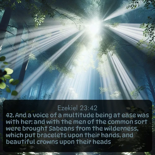 citation biblique : 42. And a voice of a multitude being at ease was with her: and with the men of the common sort were brought Sabeans from the wilderness, which put bracelets upon their hands, and beautiful crowns upon their heads.
 sur fond image nature