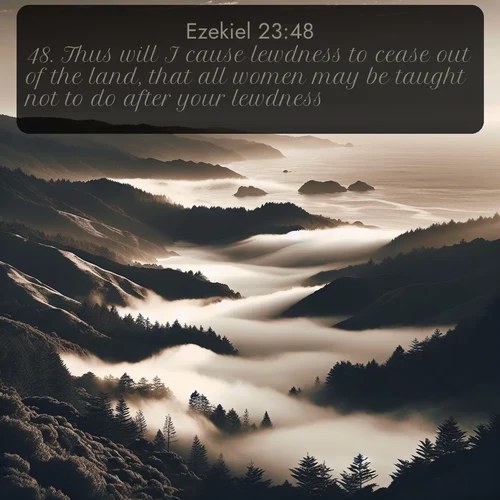 citation biblique : 48. Thus will I cause lewdness to cease out of the land, that all women may be taught not to do after your lewdness.
 sur fond image nature