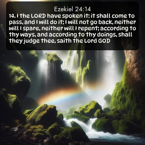citation biblique : 14. I the LORD have spoken it: it shall come to pass, and I will do it; I will not go back, neither will I spare, neither will I repent; according to thy ways, and according to thy doings, shall they judge thee, saith the Lord GOD.
 sur fond image nature