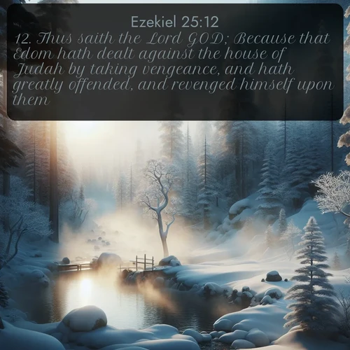 citation biblique : 12. Thus saith the Lord GOD; Because that Edom hath dealt against the house of Judah by taking vengeance, and hath greatly offended, and revenged himself upon them;
 sur fond image nature