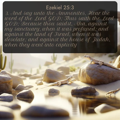 citation biblique : 3. And say unto the Ammonites, Hear the word of the Lord GOD; Thus saith the Lord GOD; Because thou saidst, Aha, against my sanctuary, when it was profaned; and against the land of Israel, when it was desolate; and against the house of Judah, when they went into captivity;
 sur fond image nature