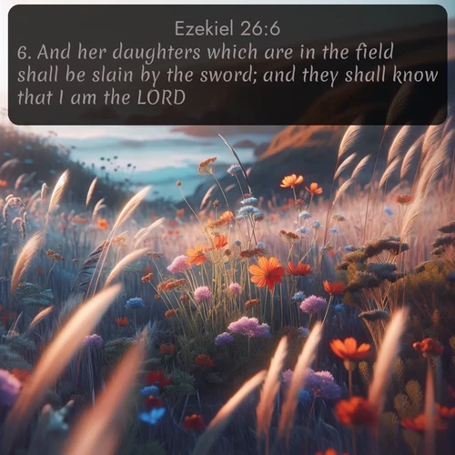 citation biblique : 6. And her daughters which are in the field shall be slain by the sword; and they shall know that I am the LORD.
 sur fond image nature