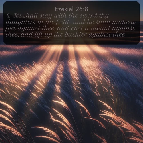 citation biblique : 8. He shall slay with the sword thy daughters in the field: and he shall make a fort against thee, and cast a mount against thee, and lift up the buckler against thee.
 sur fond image nature