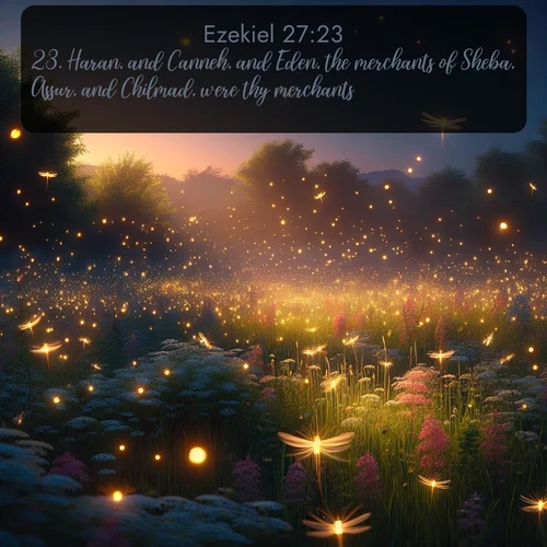 citation biblique : 23. Haran, and Canneh, and Eden, the merchants of Sheba, Assur, and Chilmad, were thy merchants.
 sur fond image nature