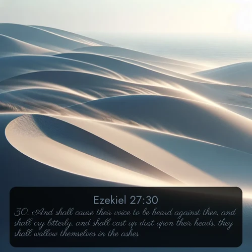 citation biblique : 30. And shall cause their voice to be heard against thee, and shall cry bitterly, and shall cast up dust upon their heads, they shall wallow themselves in the ashes:
 sur fond image nature
