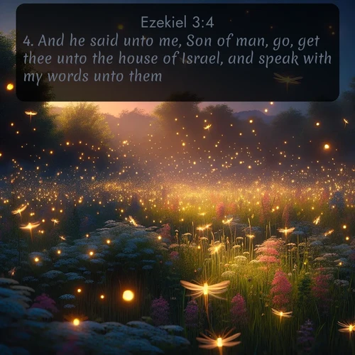 citation biblique : 4. And he said unto me, Son of man, go, get thee unto the house of Israel, and speak with my words unto them.
 sur fond image nature