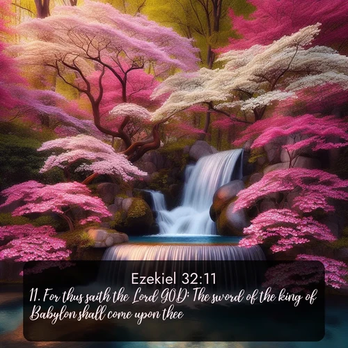 citation biblique : 11. For thus saith the Lord GOD; The sword of the king of Babylon shall come upon thee.
 sur fond image nature