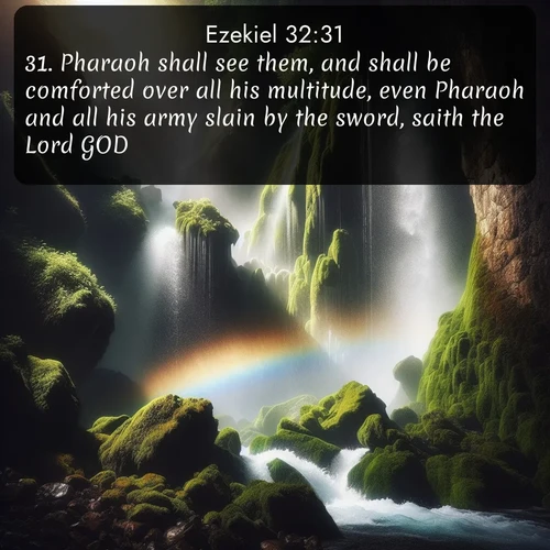 citation biblique : 31. Pharaoh shall see them, and shall be comforted over all his multitude, even Pharaoh and all his army slain by the sword, saith the Lord GOD.
 sur fond image nature