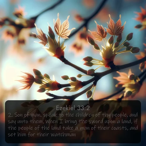 citation biblique : 2. Son of man, speak to the children of thy people, and say unto them, When I bring the sword upon a land, if the people of the land take a man of their coasts, and set him for their watchman:
 sur fond image nature